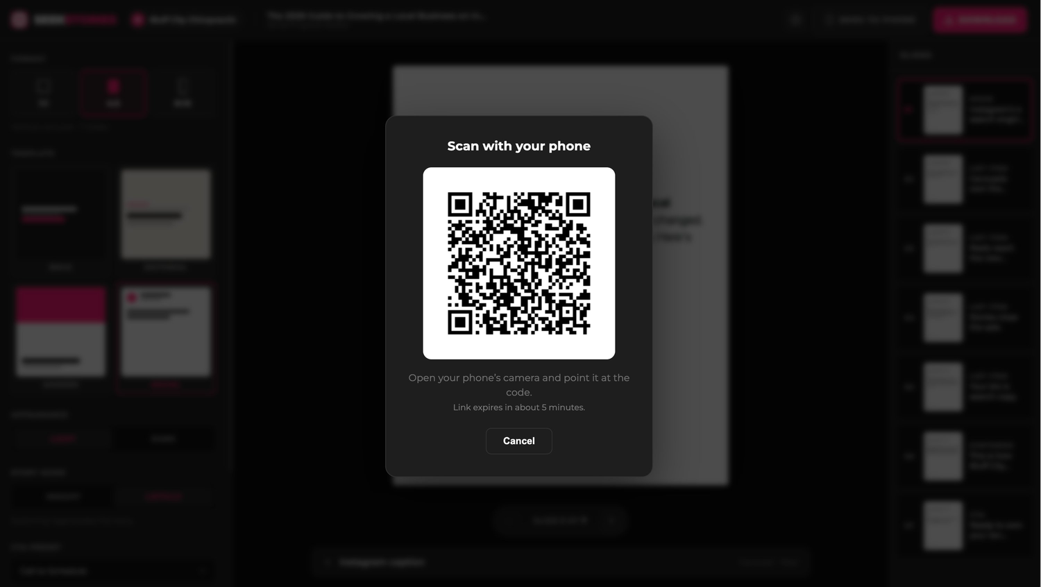 Send to Phone QR code in the SeekStories editor